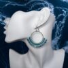 Teal Beaded Hoop Earrings - Image 3